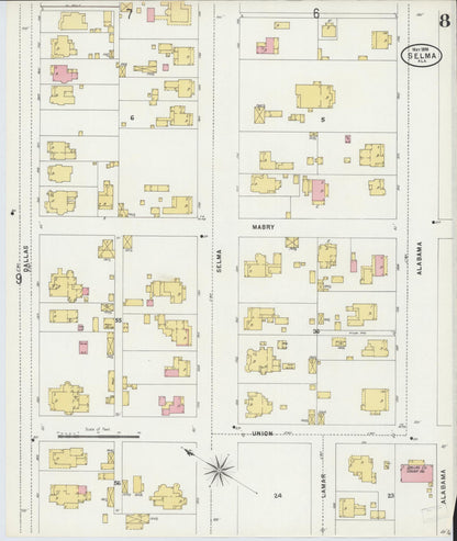Sanborn Fire Insurance Map from Selma, Dallas County, Alabama (1898), Sheet #0008 - Complete Map Set gallery image, historic Sanborn map, vintage wall art, Alabama Alabama