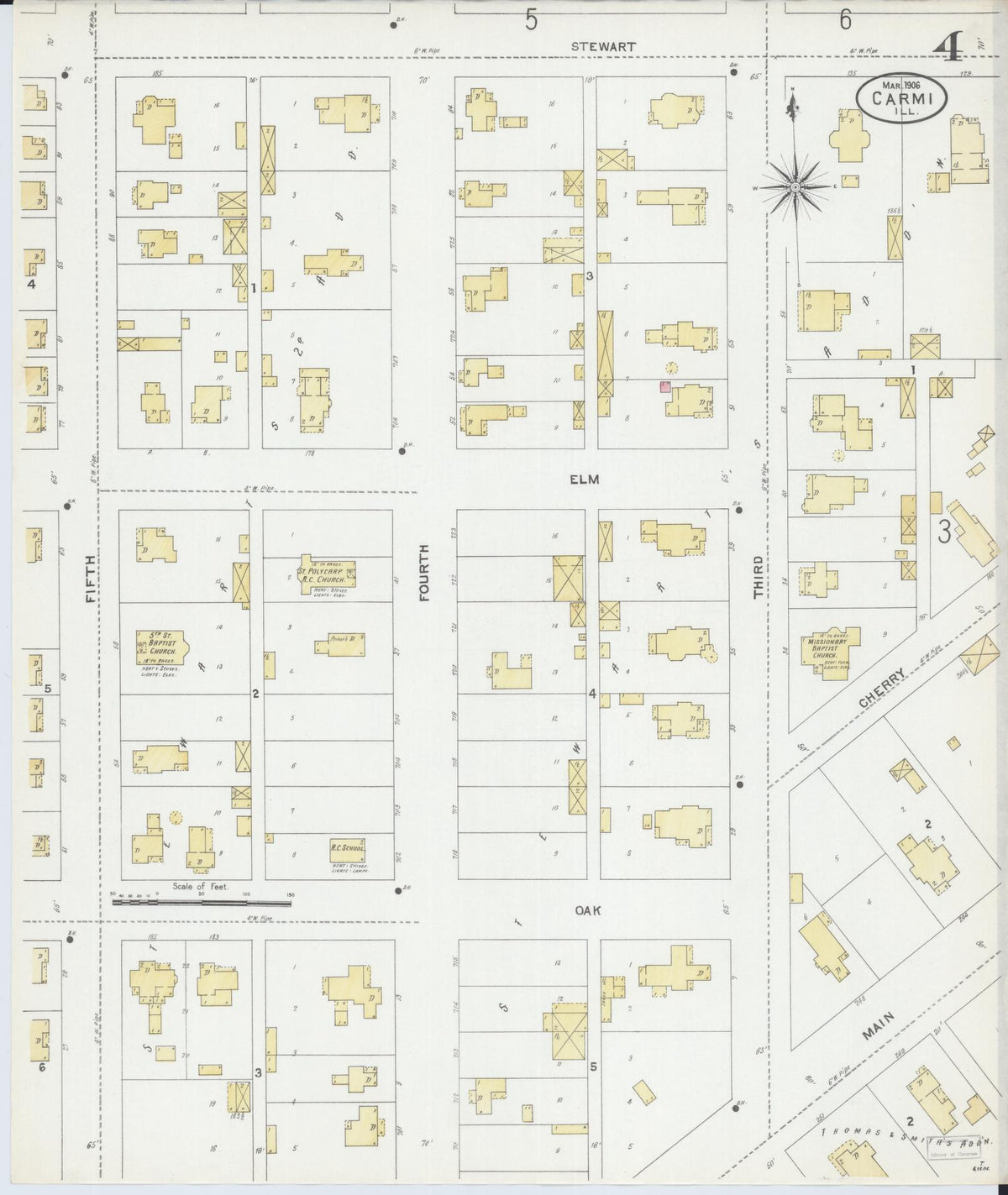 Sanborn Fire Insurance Map from Carmi, White County, Illinois (1906), Sheet #0004 - Historic Sanborn Fire Insurance Map Print, vintage old map wall art, antique decor, genealogy gift, Illinois Illinois map