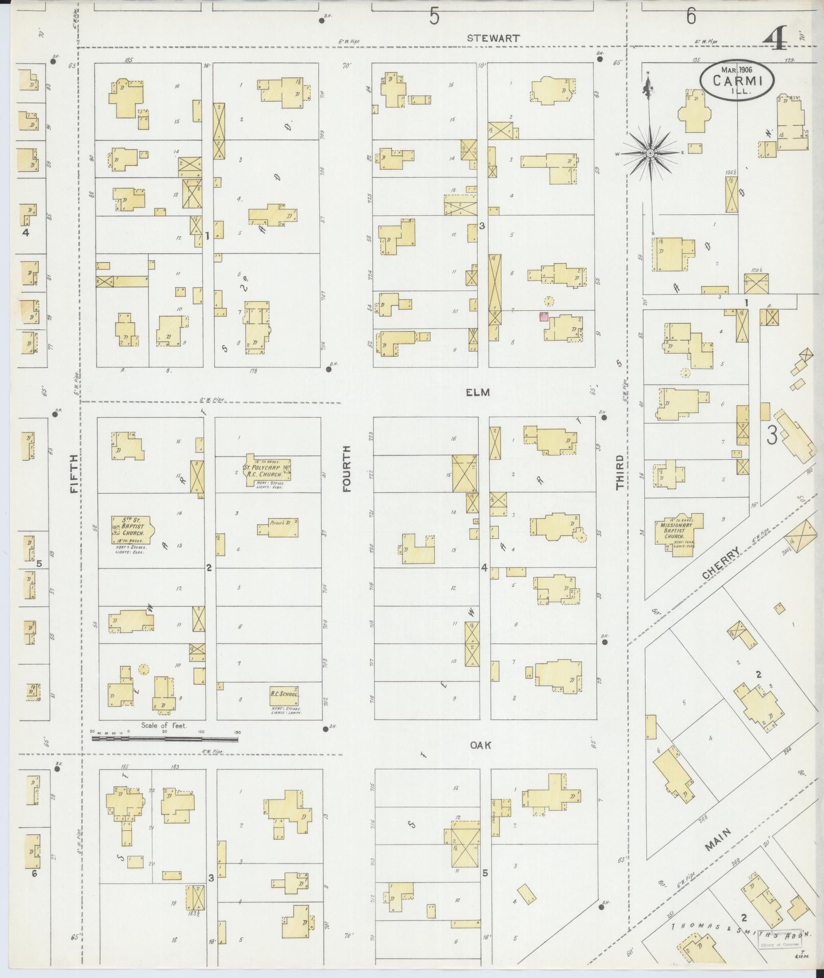 Sanborn Fire Insurance Map from Carmi, White County, Illinois (1906), Sheet #0004 - Historic Sanborn Fire Insurance Map Print, vintage old map wall art, antique decor, genealogy gift, Illinois Illinois map
