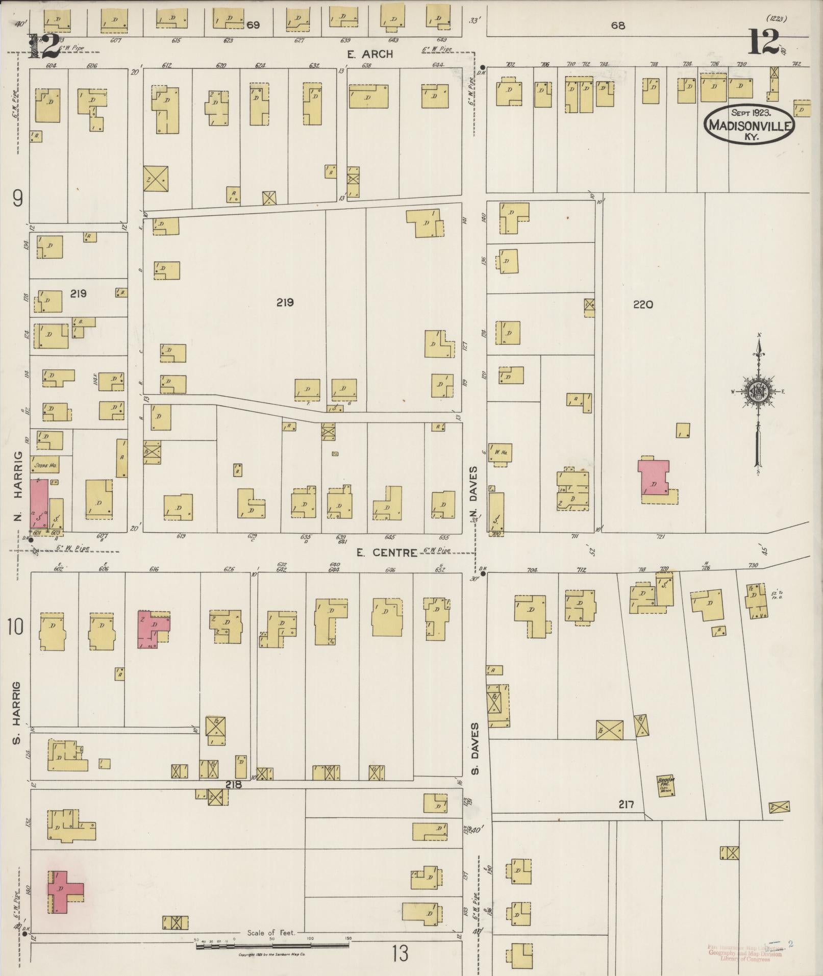 Sanborn Fire Insurance Map from Madisonville, Hopkins County, Kentucky (1923), Sheet #0012 - Complete Map Set gallery image, historic Sanborn map, vintage wall art, Kentucky Kentucky