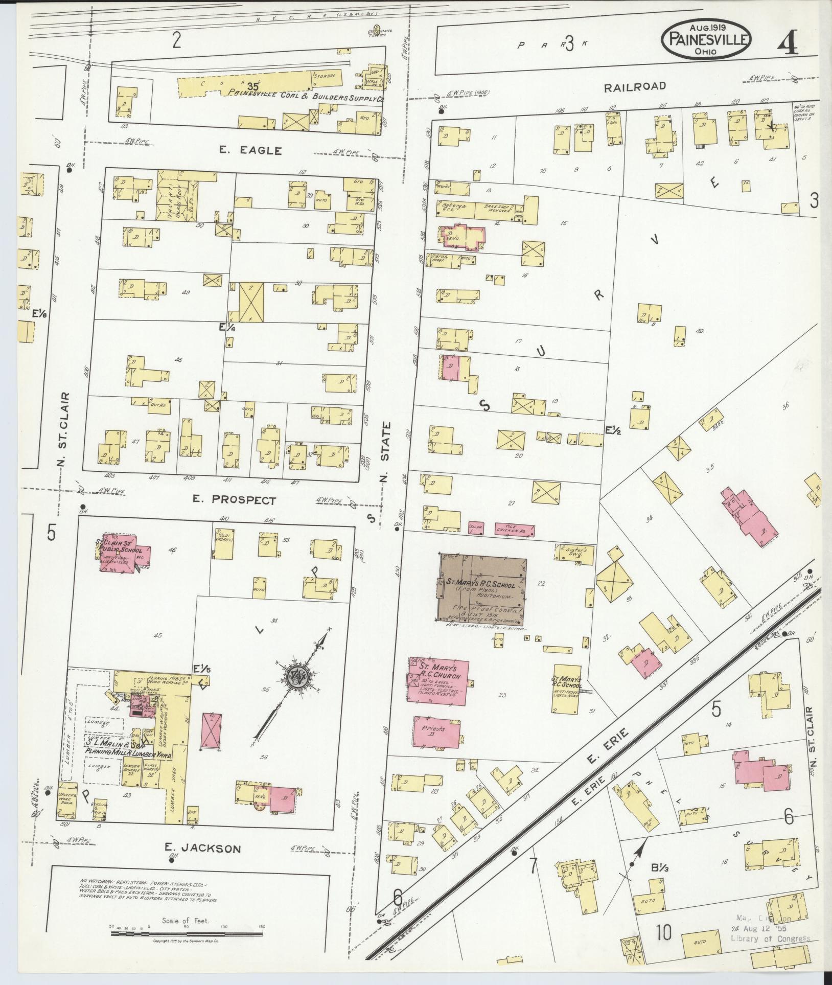Sanborn Fire Insurance Map from Painesville, Lake County, Ohio (1919), Sheet #0004 - Historic Sanborn Fire Insurance Map Print, vintage old map wall art, antique decor, genealogy gift, Ohio Ohio map