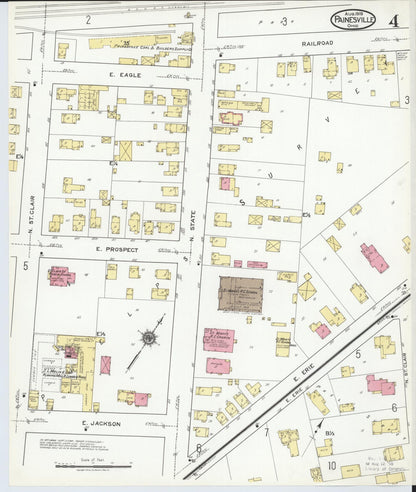 Sanborn Fire Insurance Map from Painesville, Lake County, Ohio (1919), Sheet #0004 - Historic Sanborn Fire Insurance Map Print, vintage old map wall art, antique decor, genealogy gift, Ohio Ohio map