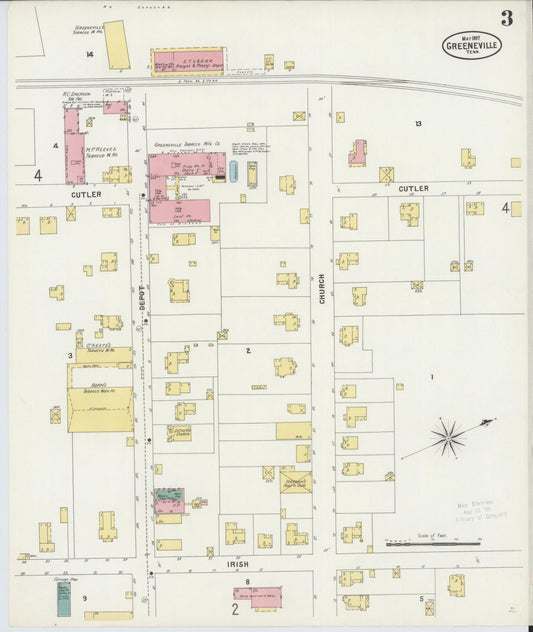 Sanborn Fire Insurance Map from Greeneville, Greene County, Tennessee (1897), Sheet #0003 - Historic Sanborn Fire Insurance Map Print, vintage old map wall art, antique decor, genealogy gift, Tennessee Tennessee map