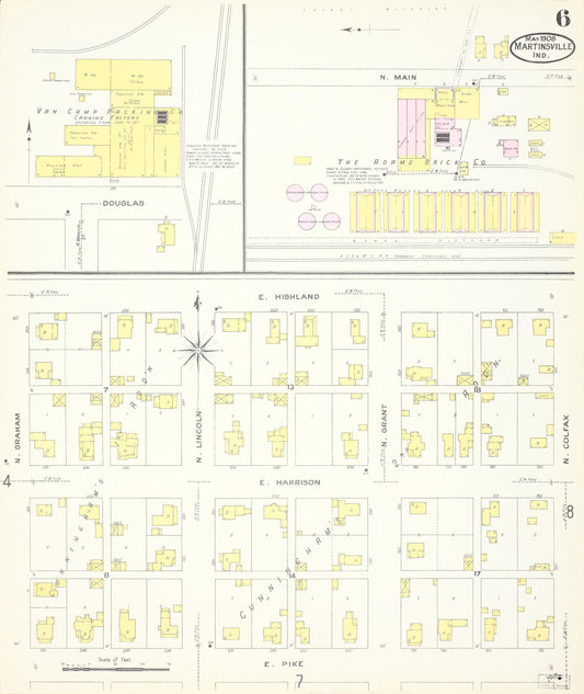 Sanborn Fire Insurance Map from Martinsville, Morgan County, Indiana (1908), Sheet #0006 - Historic Sanborn Fire Insurance Map Print, vintage old map wall art, antique decor, genealogy gift, Indiana Indiana map