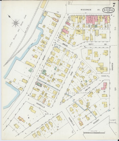 Sanborn Fire Insurance Map from Neenah, Winnebago County, Wisconsin (1895), Sheet #0007 - Complete Map Set gallery image, historic Sanborn map, vintage wall art, Wisconsin Wisconsin