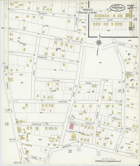 Sanborn Fire Insurance Map from Freeport, Nassau County, New York (1917), Sheet #0028 - Historic Sanborn Fire Insurance Map Print, vintage old map wall art, antique decor, genealogy gift, New York New York map