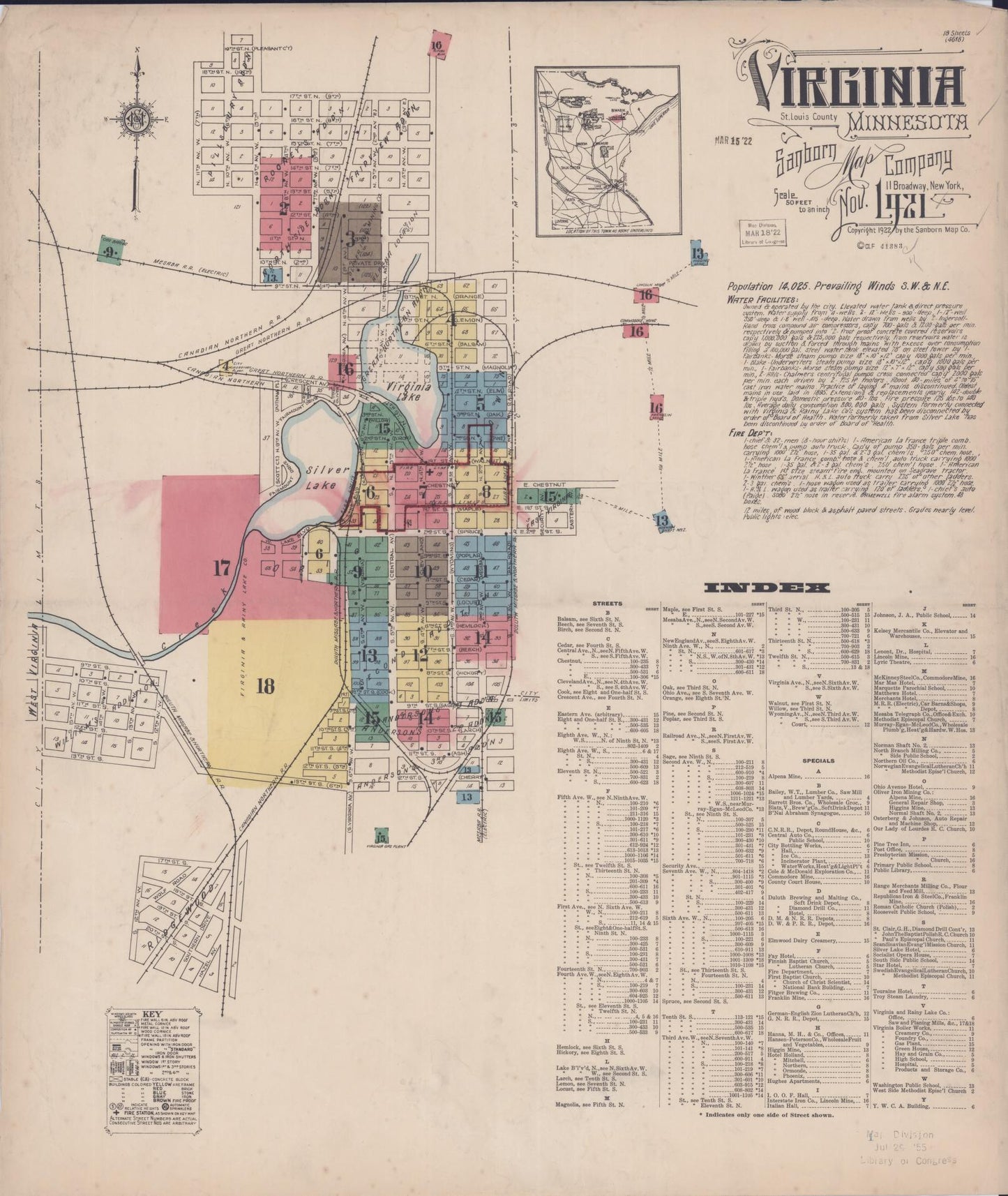 Sanborn Fire Insurance Map from Virginia, Saint Louis County, Minnesota (1921), Sheet #0001 - Complete Map Set gallery image, historic Sanborn map, vintage wall art, Minnesota Minnesota