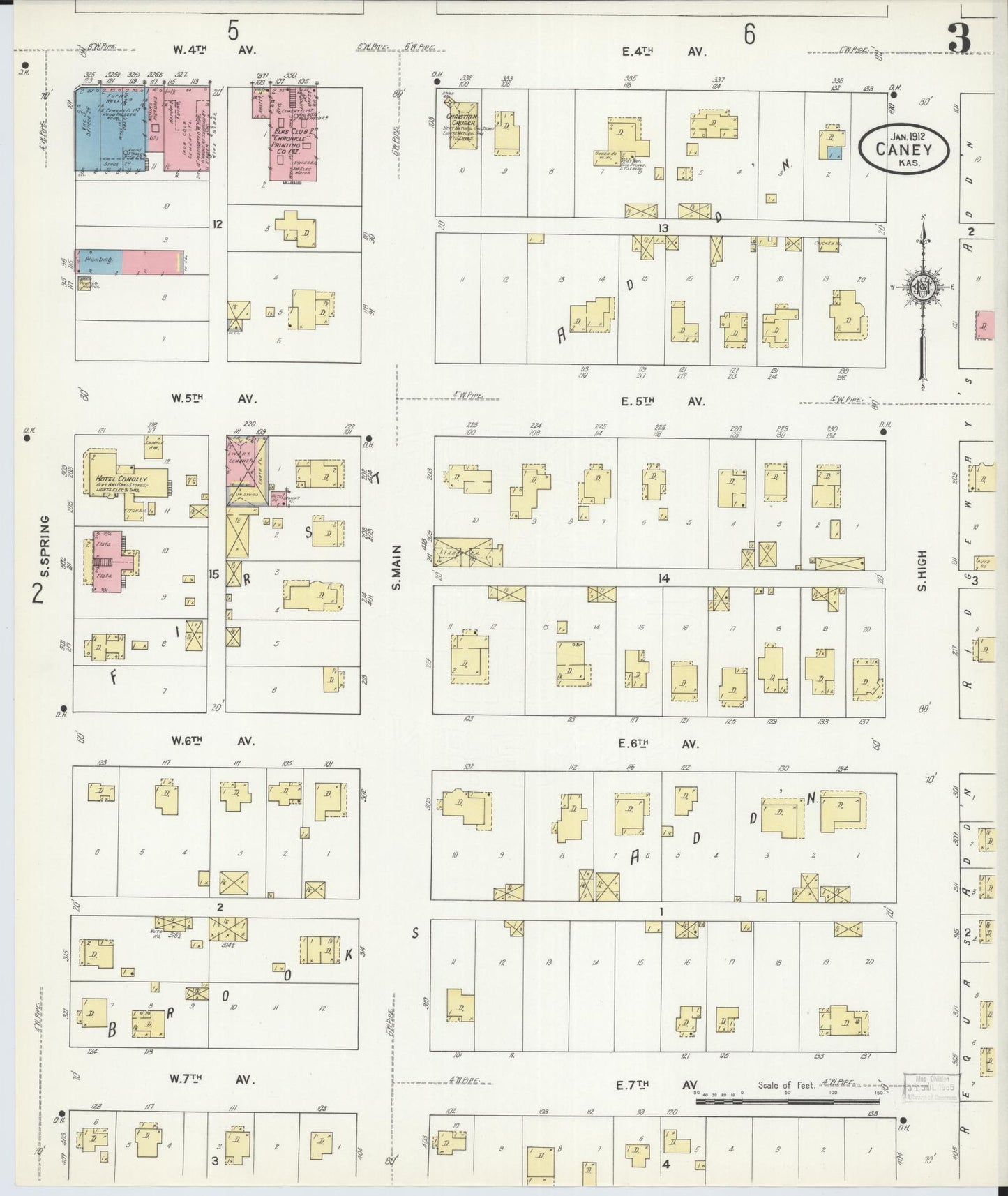 Sanborn Fire Insurance Map from Caney, Montgomery County, Kansas (1912), Sheet #0003 - Complete Map Set gallery image, historic Sanborn map, vintage wall art, Kansas Kansas