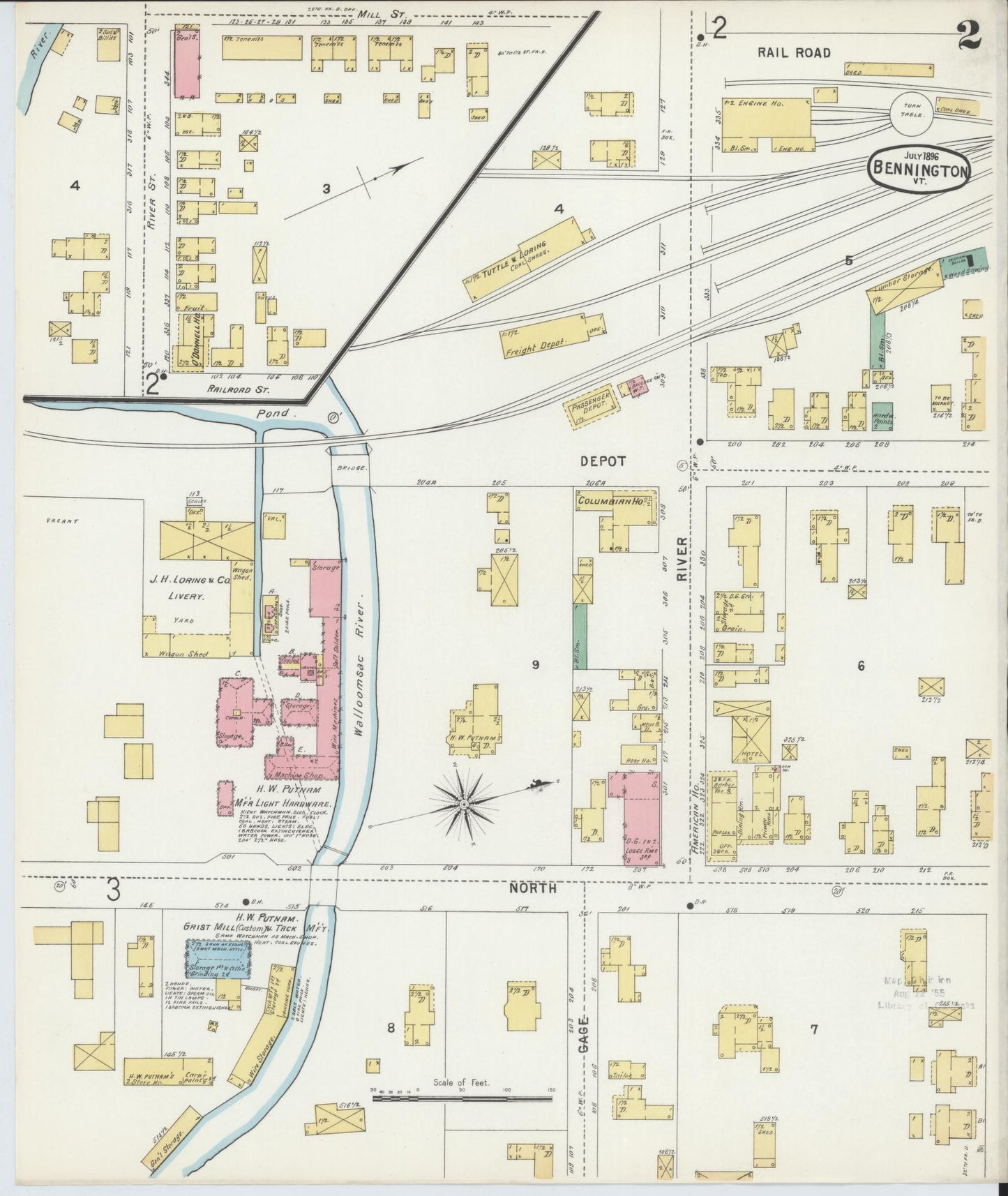 Sanborn Fire Insurance Map from Bennington, Bennington County, Vermont (1896), Sheet #0002 - Complete Map Set gallery image, historic Sanborn map, vintage wall art, Vermont Vermont
