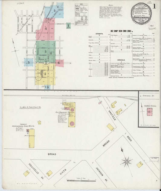 Sanborn Fire Insurance Map from Harrisonburg, Independent Cities, Virginia (1897), Sheet #0001 - Complete Map Set gallery image, historic Sanborn map, vintage wall art, Virginia Virginia