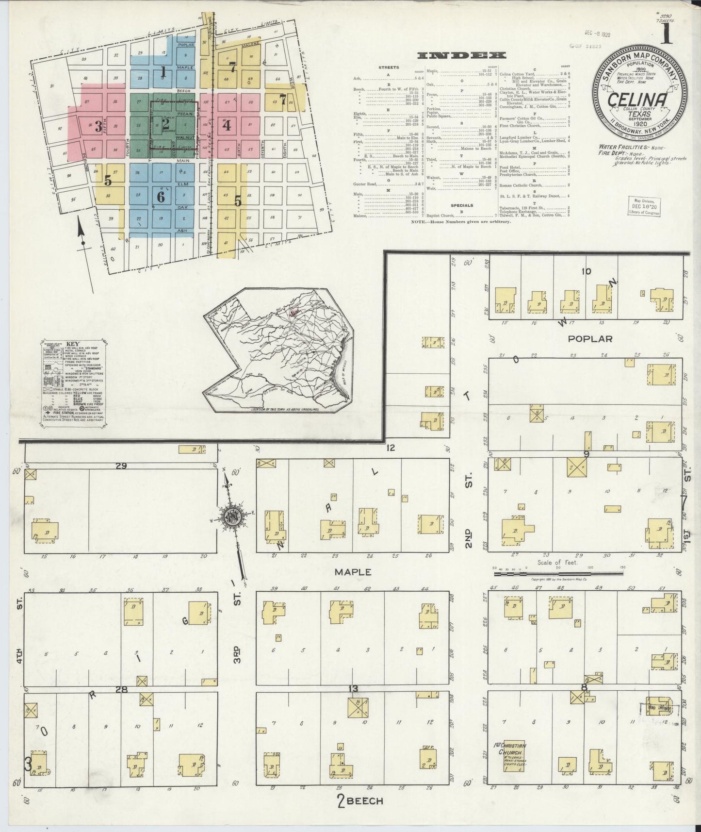 Sanborn Fire Insurance Map from Celina, Collin County, Texas (1920), Sheet #0001 - Complete Map Set gallery image, historic Sanborn map, vintage wall art, Texas Texas
