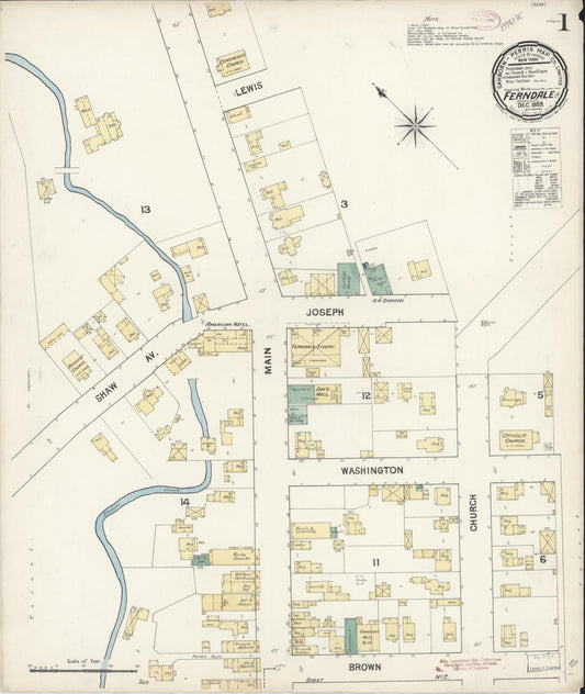 Sanborn Fire Insurance Map from Ferndale, Humboldt County, California (1889), Sheet #0001 - Historic Sanborn Fire Insurance Map Print, vintage old map wall art, antique decor, genealogy gift, California California map