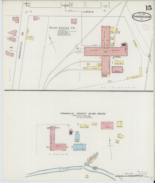 Sanborn Fire Insurance Map from Chambersburg, Franklin County, Pennsylvania (1894), Sheet #0015 - Historic Sanborn Fire Insurance Map Print, vintage old map wall art, antique decor, genealogy gift, Pennsylvania Pennsylvania map