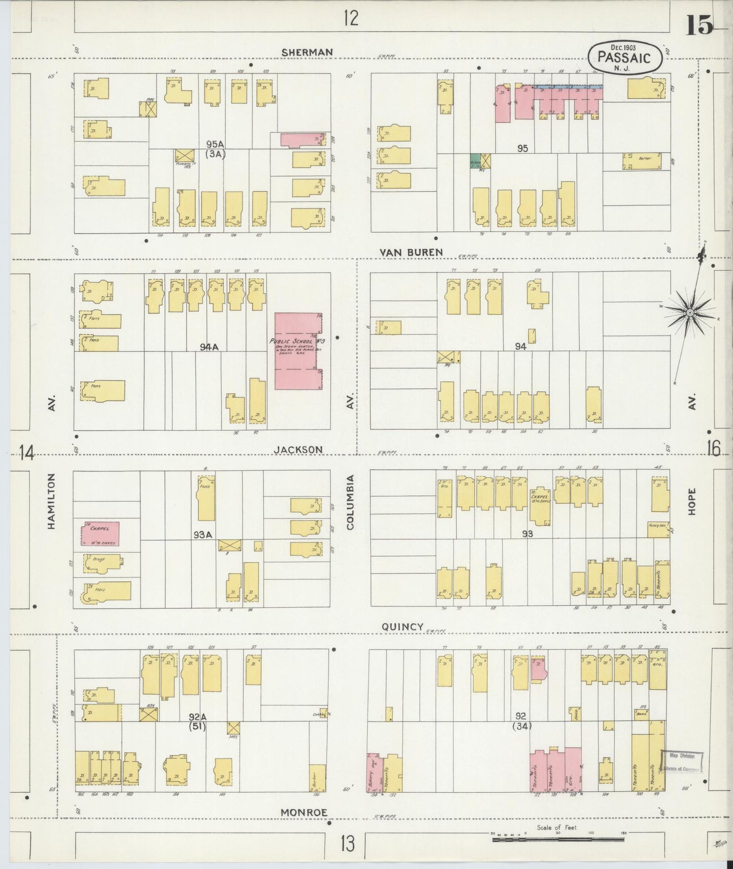 Sanborn Fire Insurance Map from Passaic, Passaic County, New Jersey (1903), Sheet #0015 - Historic Sanborn Fire Insurance Map Print, vintage old map wall art, antique decor, genealogy gift, New Jersey New Jersey map