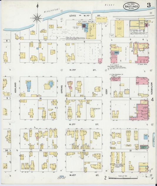 Sanborn Fire Insurance Map from Hastings, Dakota County, Minnesota (1904), Sheet #0003 - Historic Sanborn Fire Insurance Map Print, vintage old map wall art, antique decor, genealogy gift, Minnesota Minnesota map