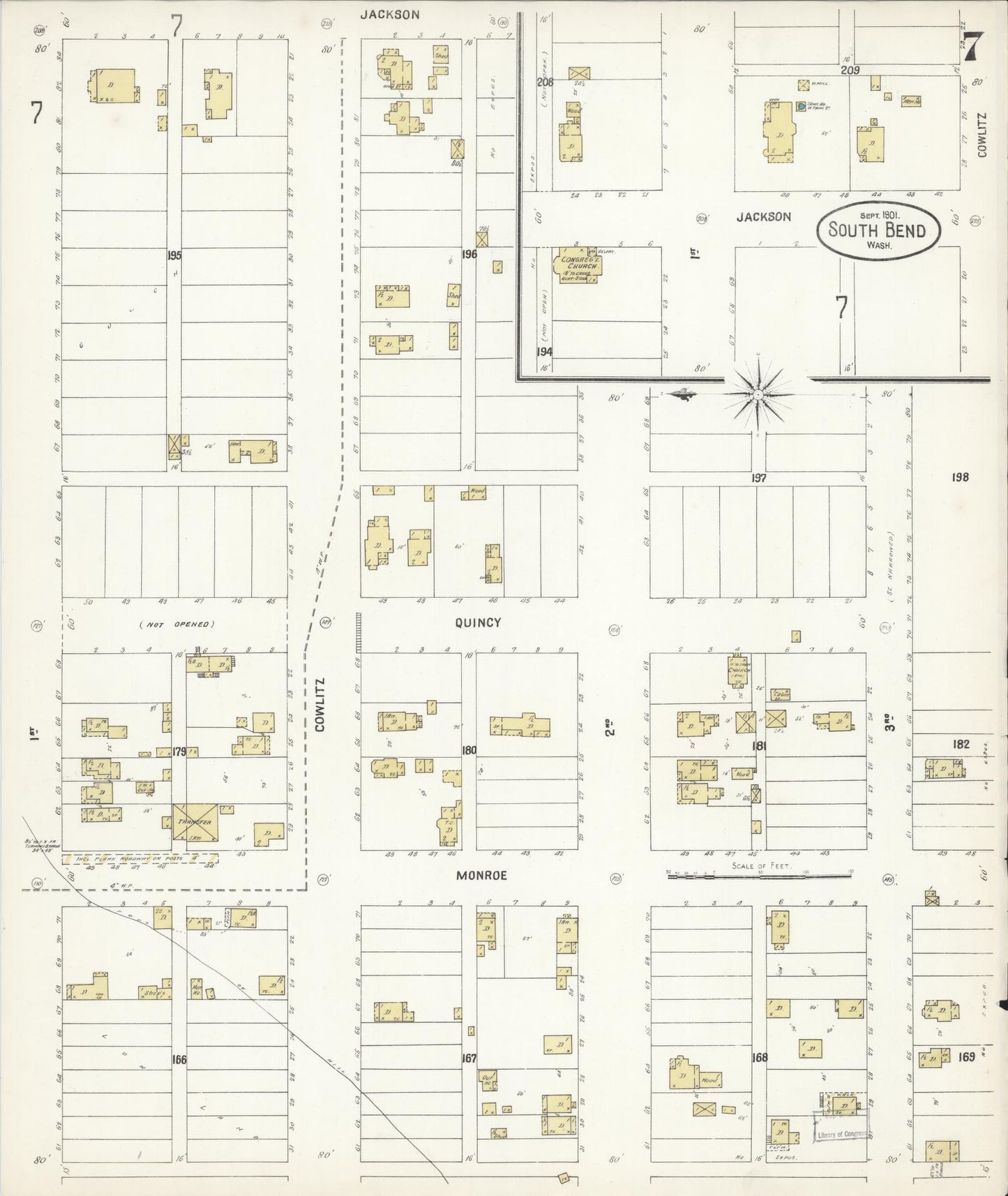 Sanborn Fire Insurance Map from South Bend, Pacific County, Washington (1901), Sheet #0007 - Historic Sanborn Fire Insurance Map Print, vintage old map wall art, antique decor, genealogy gift, Washington Washington map