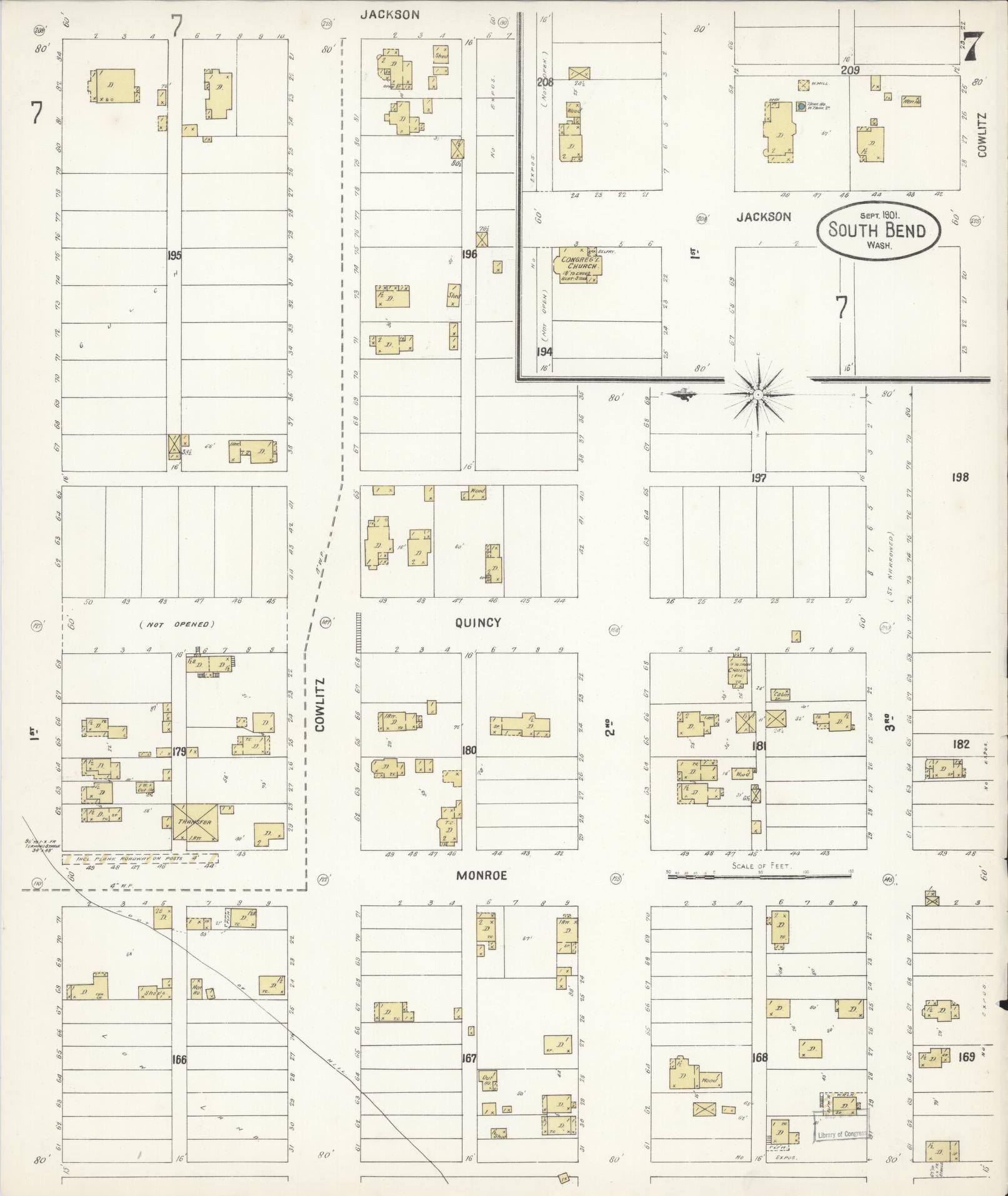 Sanborn Fire Insurance Map from South Bend, Pacific County, Washington (1901), Sheet #0007 - Historic Sanborn Fire Insurance Map Print, vintage old map wall art, antique decor, genealogy gift, Washington Washington map