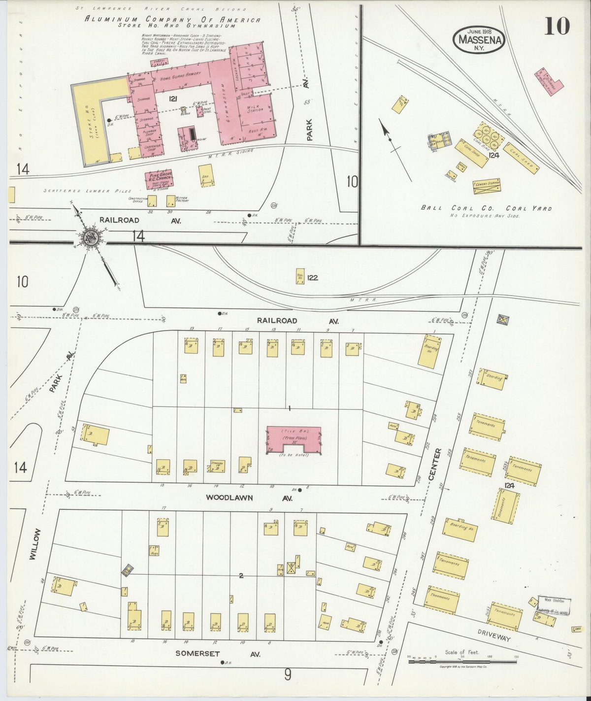 Sanborn Fire Insurance Map from Massena, St. Lawrence County, New York (1918), Sheet #0010 - Complete Map Set gallery image, historic Sanborn map, vintage wall art, New York New York