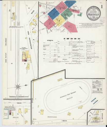 Sanborn Fire Insurance Map from Hicksville, Defiance County, Ohio (1908), Sheet #0001 - Historic Sanborn Fire Insurance Map Print, vintage old map wall art, antique decor, genealogy gift, Ohio Ohio map