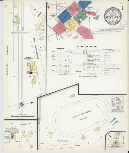 Sanborn Fire Insurance Map from Hicksville, Defiance County, Ohio (1908), Sheet #0001 - Historic Sanborn Fire Insurance Map Print, vintage old map wall art, antique decor, genealogy gift, Ohio Ohio map