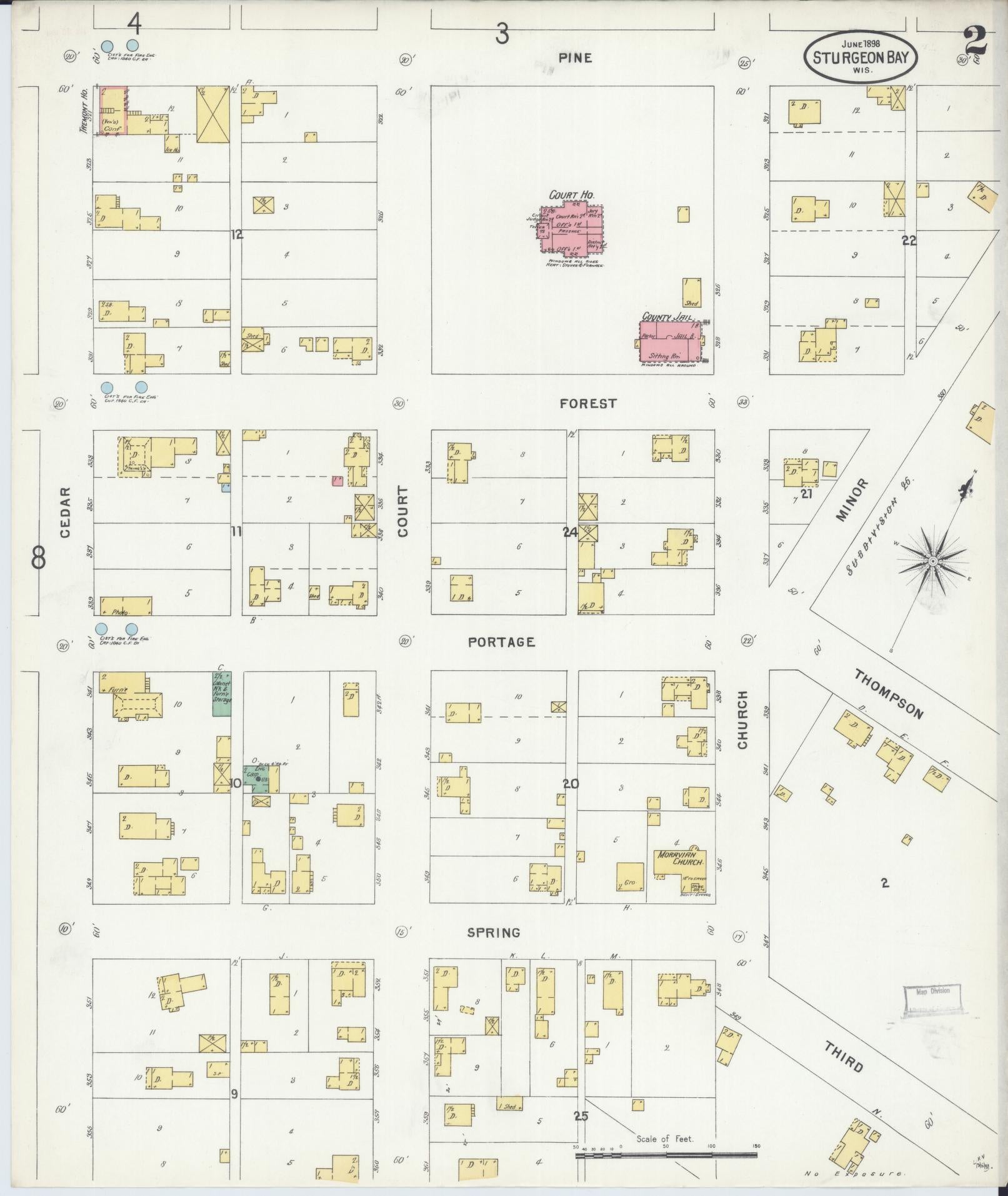 Sanborn Fire Insurance Map from Sturgeon Bay, Door County, Wisconsin (1898), Sheet #0002 - Complete Map Set gallery image, historic Sanborn map, vintage wall art, Wisconsin Wisconsin