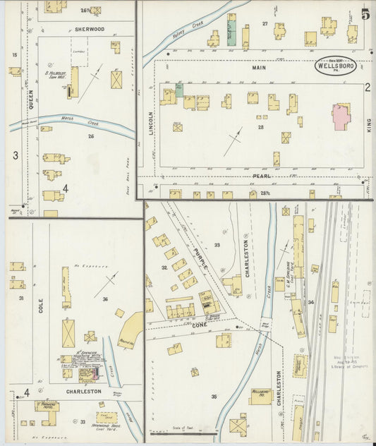 Sanborn Fire Insurance Map from Wellsboro, Tioga County, Pennsylvania (1897), Sheet #0005 - Historic Sanborn Fire Insurance Map Print, vintage old map wall art, antique decor, genealogy gift, Pennsylvania Pennsylvania map