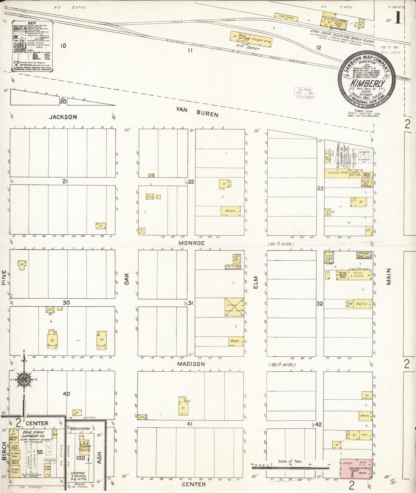 Sanborn Fire Insurance Map from Kimberly, Twin Falls County, Idaho (1911), Sheet #0001 - Complete Map Set gallery image, historic Sanborn map, vintage wall art, Falls Idaho