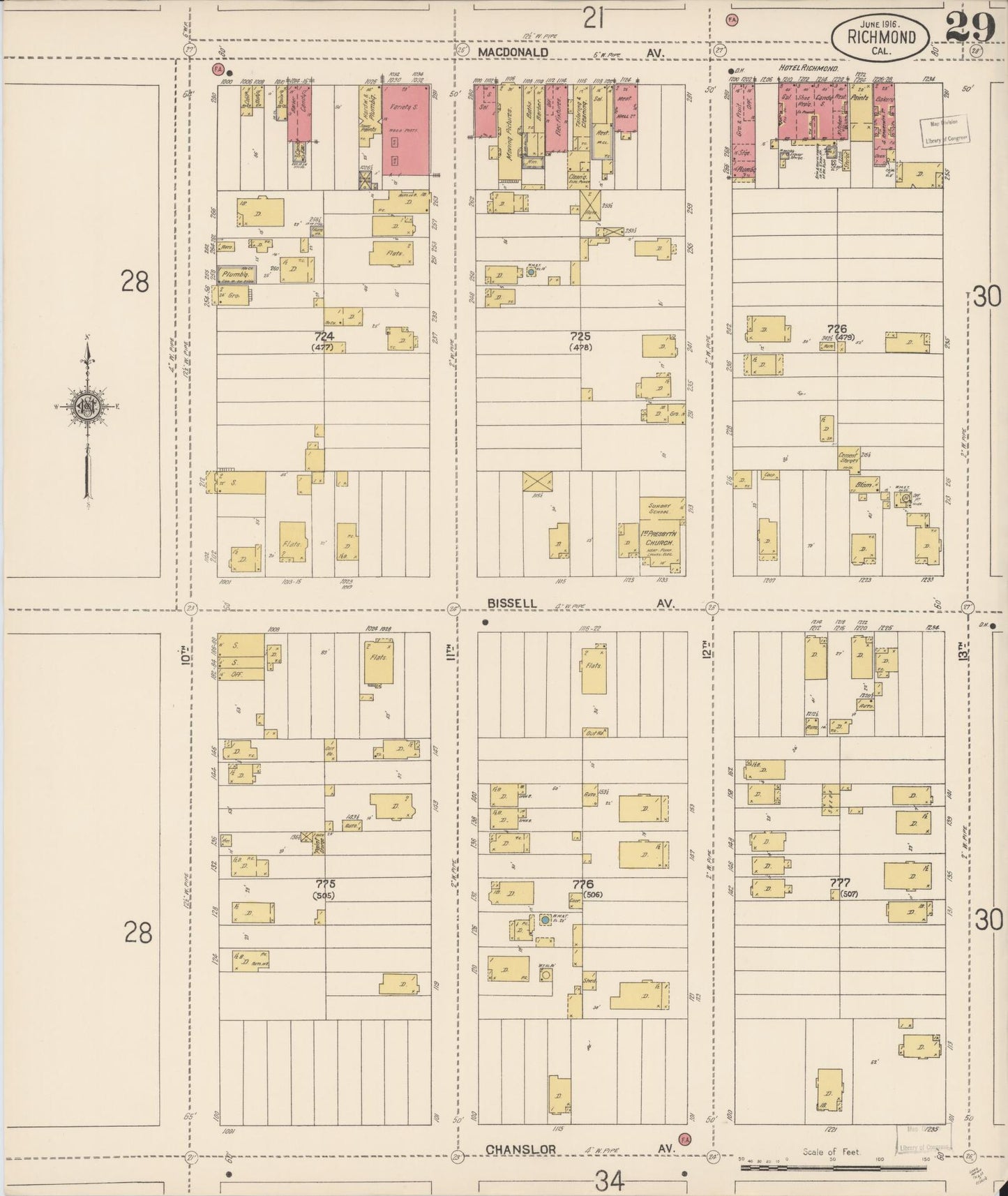 Sanborn Fire Insurance Map from Richmond, Contra Costa County, California (1916), Sheet #0029 - Complete Map Set gallery image, historic Sanborn map, vintage wall art, California California