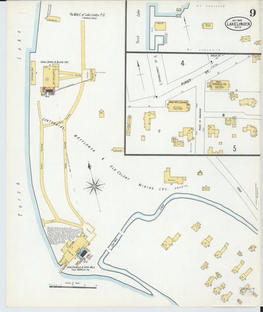 Sanborn Fire Insurance Map from Lake Linden, Houghton County, Michigan (1900), Sheet #0009 - Historic Sanborn Fire Insurance Map Print, vintage old map wall art, antique decor, genealogy gift, Michigan Michigan map