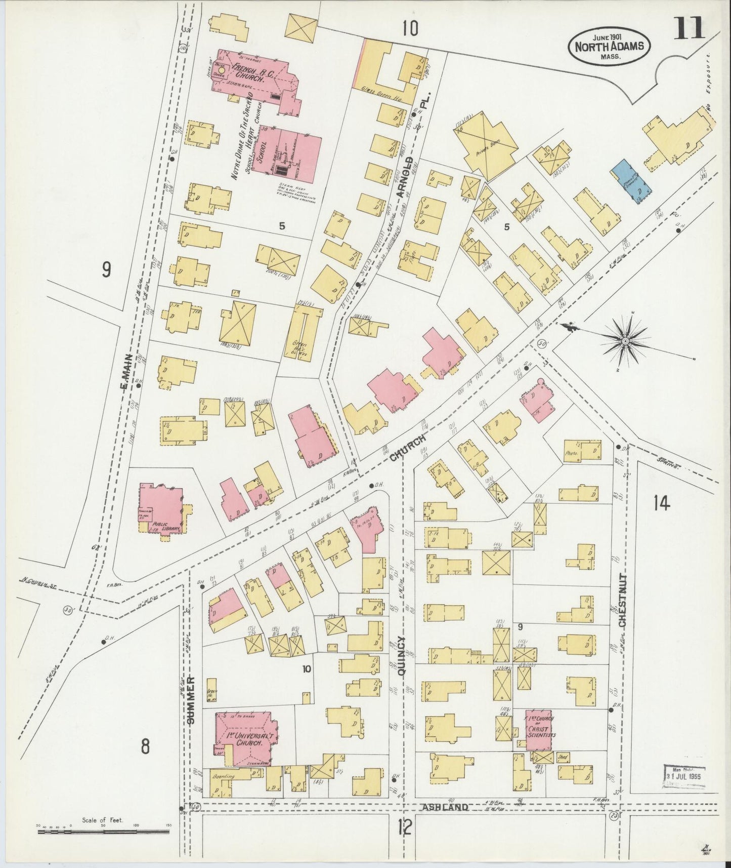 Sanborn Fire Insurance Map from North Adams, Berkshire County, Massachusetts (1901), Sheet #0011 - Historic Sanborn Fire Insurance Map Print, vintage old map wall art, antique decor, genealogy gift, Massachusetts Massachusetts map