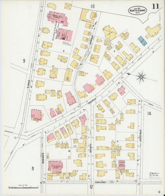 Sanborn Fire Insurance Map from North Adams, Berkshire County, Massachusetts (1901), Sheet #0011 - Historic Sanborn Fire Insurance Map Print, vintage old map wall art, antique decor, genealogy gift, Massachusetts Massachusetts map