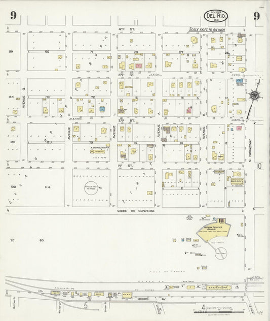 Sanborn Fire Insurance Map from Del Rio, Val Verde County, Texas (1924), Sheet #0009 - Historic Sanborn Fire Insurance Map Print, vintage old map wall art, antique decor, genealogy gift, Texas Texas map