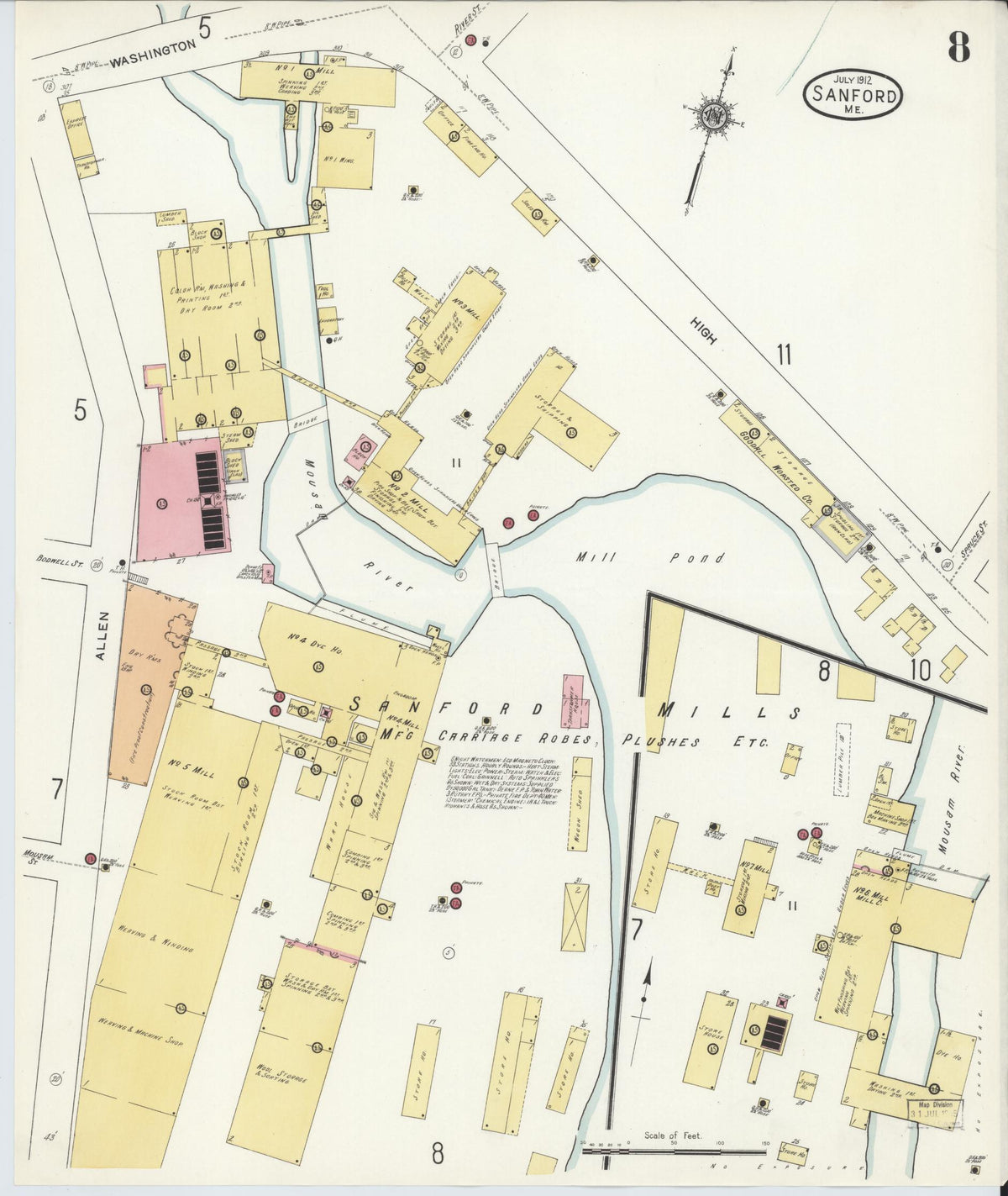 Sanborn Fire Insurance Map from Sanford, York County, Maine (1912), Sheet #0008 - Complete Map Set gallery image, historic Sanborn map, vintage wall art, Maine Maine