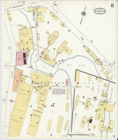 Sanborn Fire Insurance Map from Sanford, York County, Maine (1912), Sheet #0008 - Complete Map Set gallery image, historic Sanborn map, vintage wall art, Maine Maine
