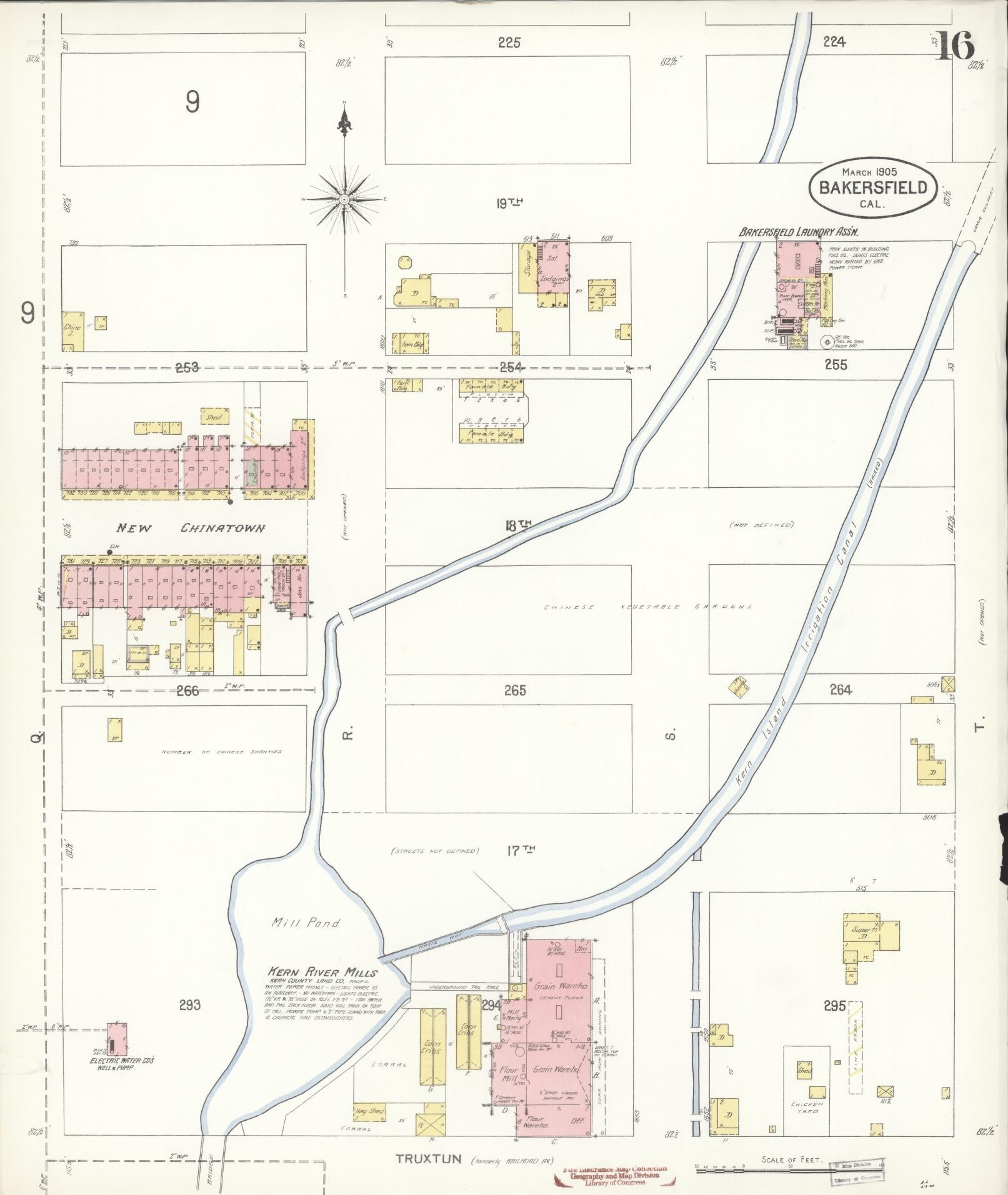 Sanborn Fire Insurance Map from Bakersfield, Kern County, California (1905), Sheet #0016 - Historic Sanborn Fire Insurance Map Print, vintage old map wall art, antique decor, genealogy gift, California California map