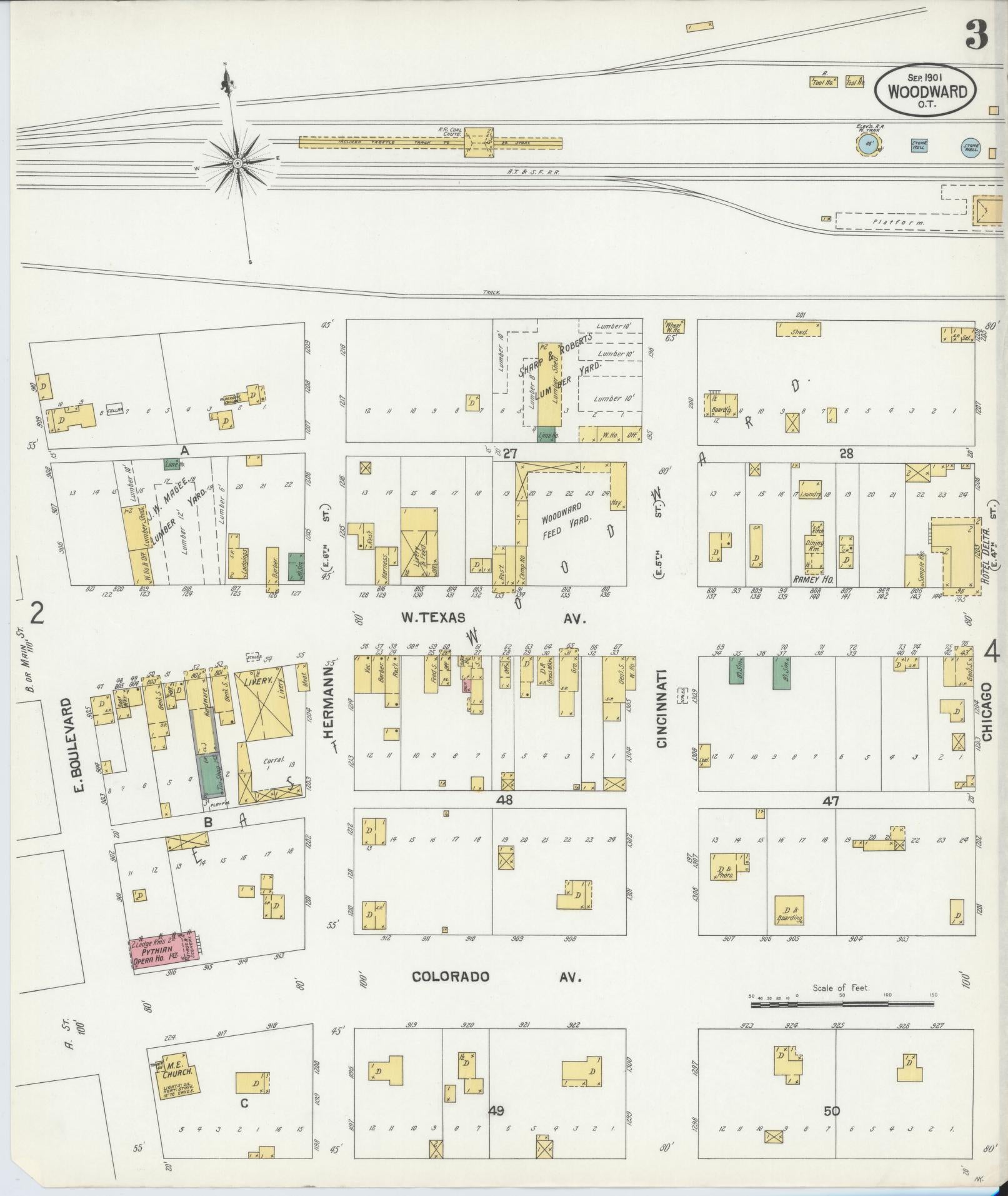 Sanborn Fire Insurance Map from Woodward, Woodward County, Oklahoma (1901), Sheet #0003 - Historic Sanborn Fire Insurance Map Print, vintage old map wall art, antique decor, genealogy gift, Oklahoma Oklahoma map