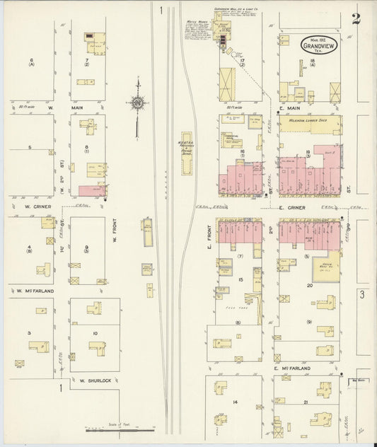 Sanborn Fire Insurance Map from Grandview, Johnson County, Texas (1912), Sheet #0002 - Historic Sanborn Fire Insurance Map Print, vintage old map wall art, antique decor, genealogy gift, Texas Texas map