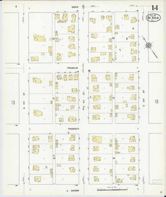 Sanborn Fire Insurance Map from De Kalb, De Kalb County, Illinois (1912), Sheet #0014 - Historic Sanborn Fire Insurance Map Print, vintage old map wall art, antique decor, genealogy gift, Illinois Illinois map