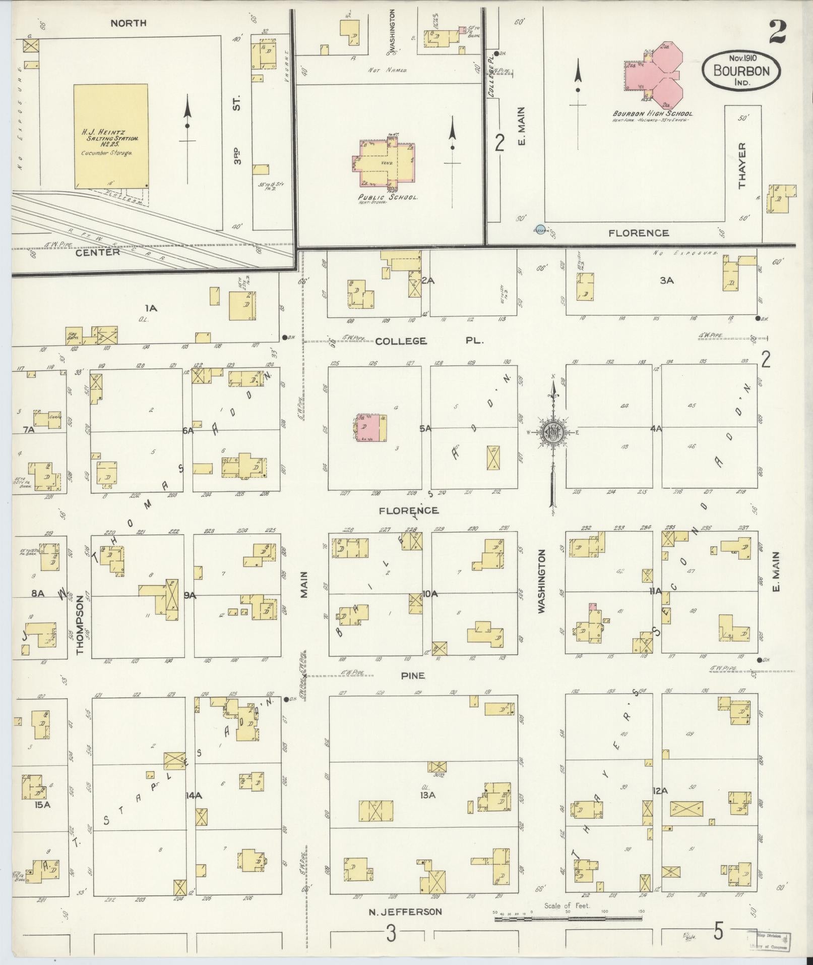 Sanborn Fire Insurance Map from Bourbon, Marshall County, Indiana (1910), Sheet #0002 - Complete Map Set gallery image, historic Sanborn map, vintage wall art, Indiana Indiana