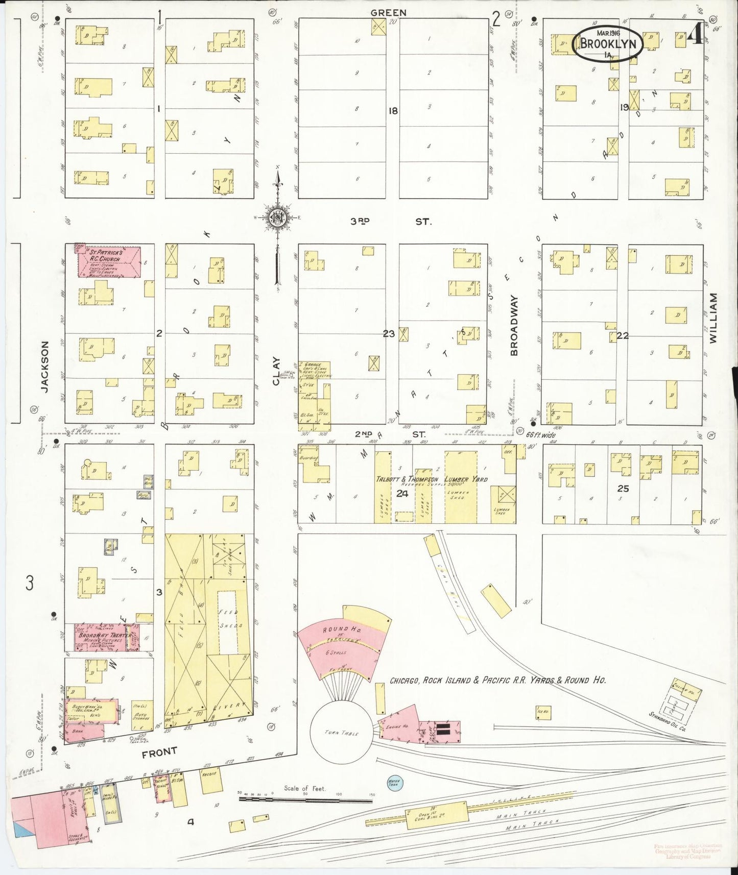 Sanborn Fire Insurance Map from Brooklyn, Poweshiek County, Iowa (1916), Sheet #0004 - Historic Sanborn Fire Insurance Map Print, vintage old map wall art