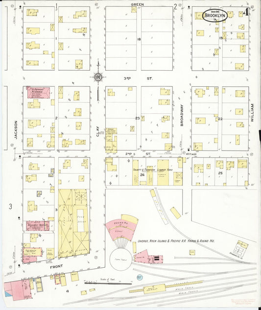 Sanborn Fire Insurance Map from Brooklyn, Poweshiek County, Iowa (1916), Sheet #0004 - Historic Sanborn Fire Insurance Map Print, vintage old map wall art