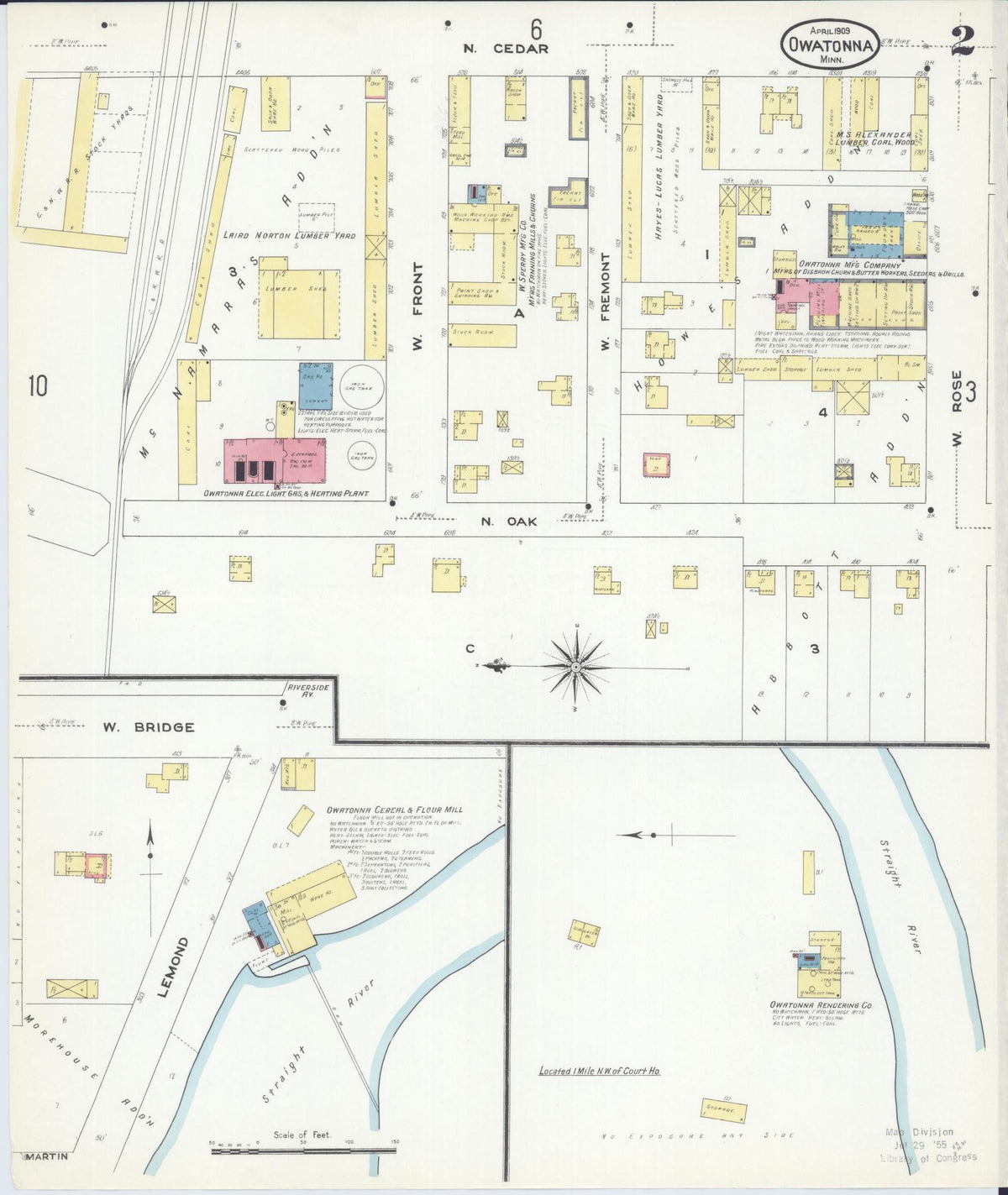 Sanborn Fire Insurance Map from Owatonna, Steele County, Minnesota (1909), Sheet #0002 - Complete Map Set gallery image, historic Sanborn map, vintage wall art, Minnesota Minnesota