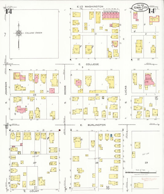 Sanborn Fire Insurance Map from Iowa City, Johnson County, Iowa (1926), Sheet #0014 - Historic Sanborn Fire Insurance Map Print, vintage old map wall art