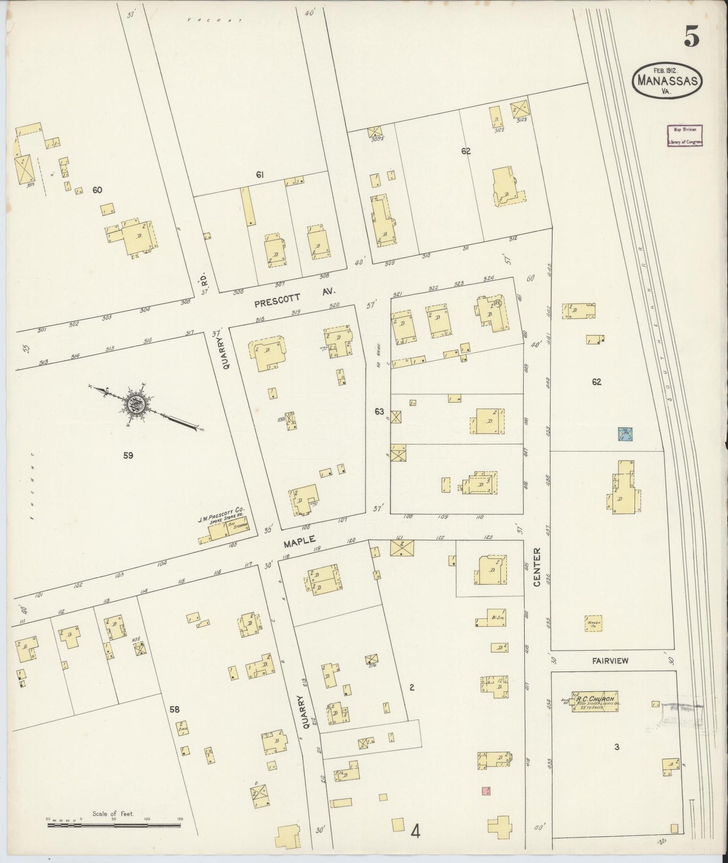 Sanborn Fire Insurance Map from Manassas, Independent Cities, Virginia (1912), Sheet #0005 - Complete Map Set gallery image, historic Sanborn map, vintage wall art, Virginia Virginia