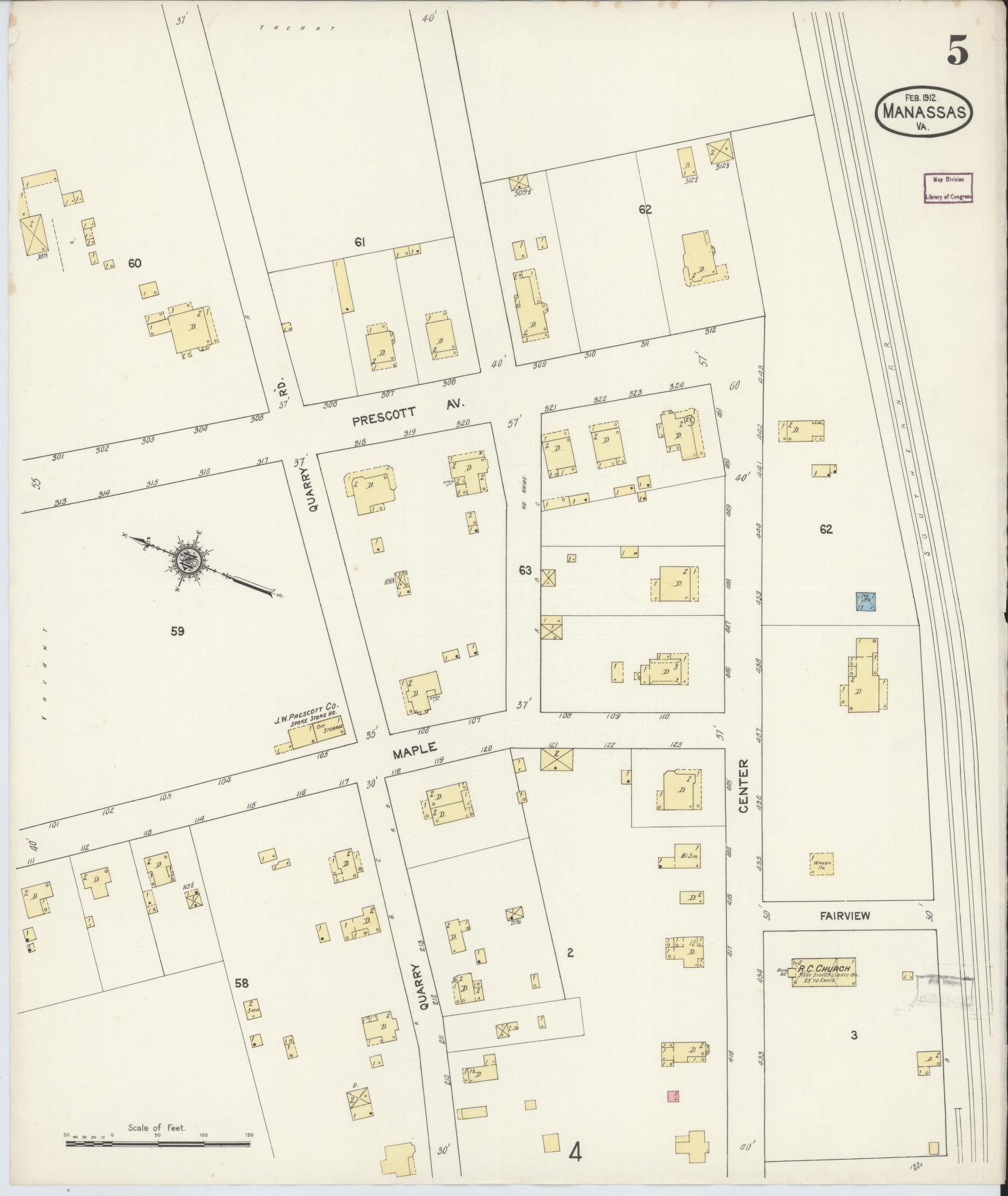Sanborn Fire Insurance Map from Manassas, Independent Cities, Virginia (1912), Sheet #0005 - Complete Map Set gallery image, historic Sanborn map, vintage wall art, Virginia Virginia