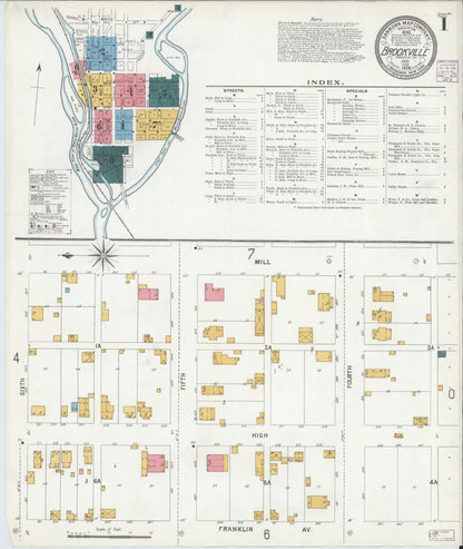 Sanborn Fire Insurance Map from Brookville, Franklin County, Indiana (1906), Sheet #0001 - Historic Sanborn Fire Insurance Map Print, vintage old map wall art, antique decor, genealogy gift, Indiana Indiana map