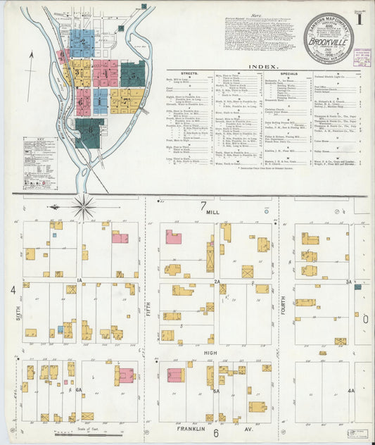 Sanborn Fire Insurance Map from Brookville, Franklin County, Indiana (1906), Sheet #0001 - Historic Sanborn Fire Insurance Map Print, vintage old map wall art, antique decor, genealogy gift, Indiana Indiana map