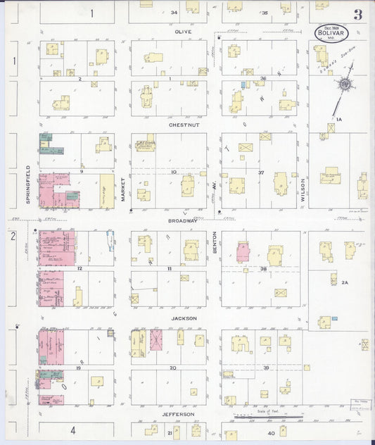 Sanborn Fire Insurance Map from Bolivar, Polk County, Missouri (1909), Sheet #0003 - Historic Sanborn Fire Insurance Map Print, vintage old map wall art, antique decor, genealogy gift, Missouri Missouri map