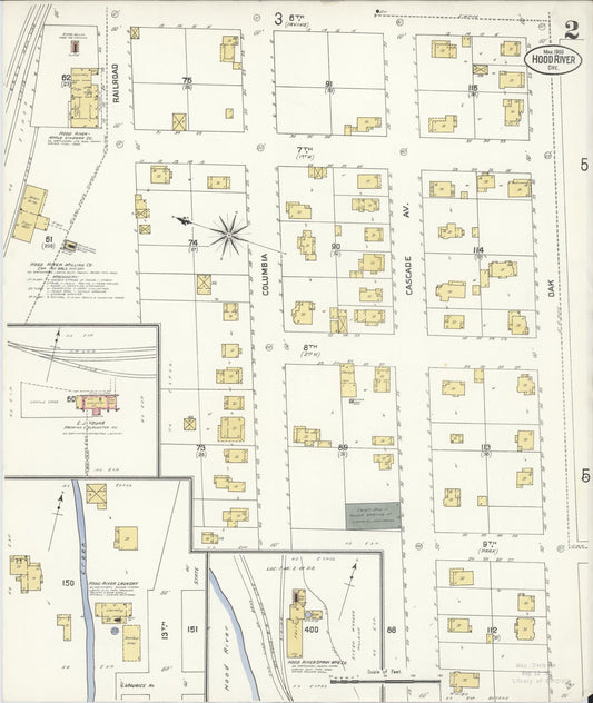 Sanborn Fire Insurance Map from Hood River, Hood River County, Oregon (1909), Sheet #0002 - Historic Sanborn Fire Insurance Map Print, vintage old map wall art, antique decor, genealogy gift, Oregon Oregon map