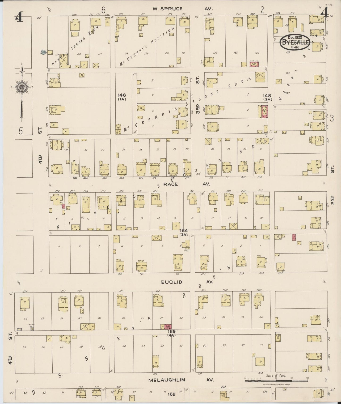 Sanborn Fire Insurance Map from Byesville, Guernsey County, Ohio (1922), Sheet #0004 - Historic Sanborn Fire Insurance Map Print, vintage old map wall art, antique decor, genealogy gift, Ohio Ohio map